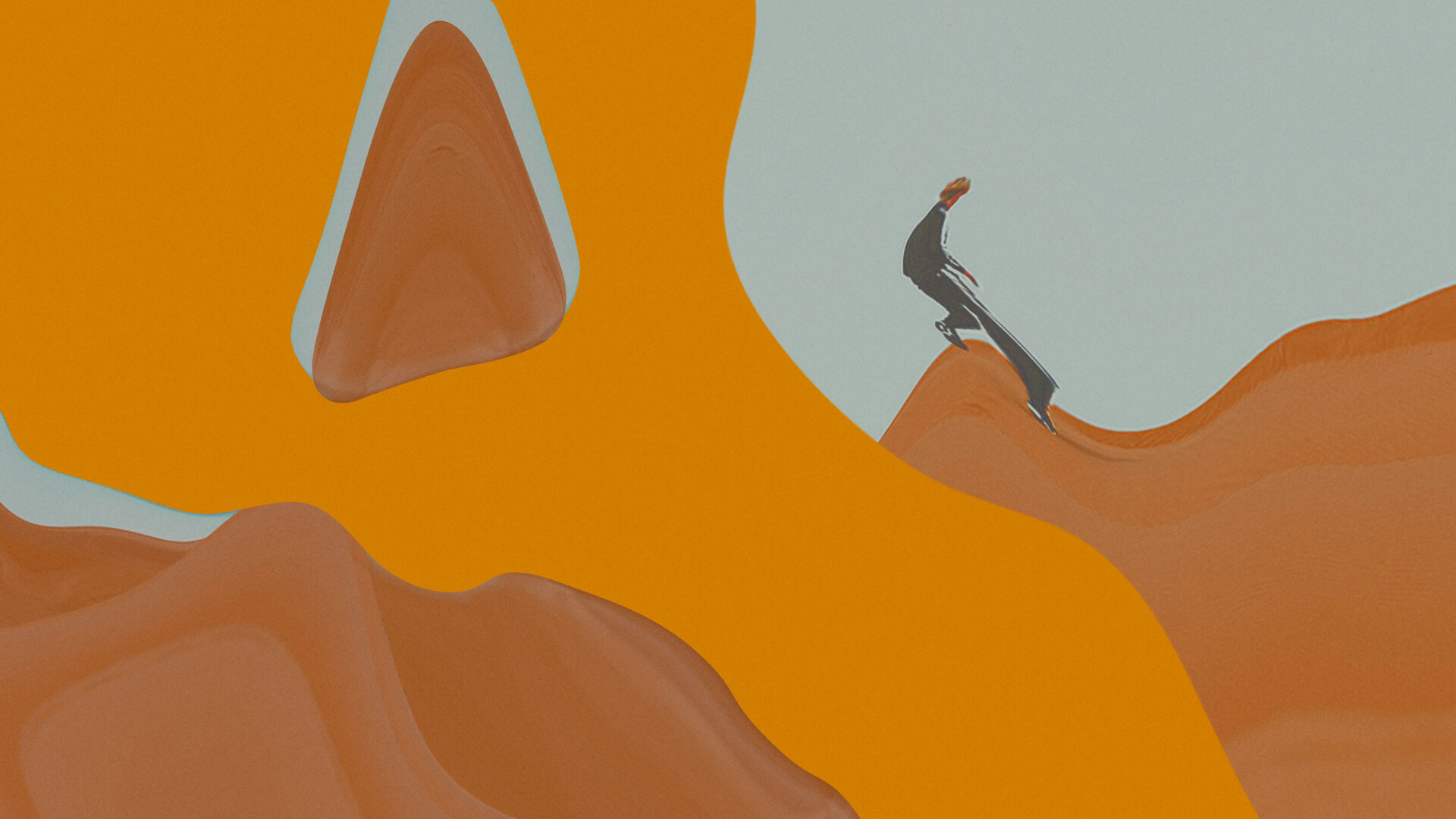 Man running on desert distortioned background